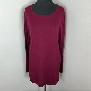 Ann Taylor Burgundy Crew Neck Long Sleeve Sweater Knit Tee